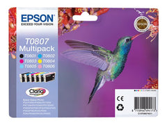 EPSON 3LB T0807 ink cartridge black and five colour standard capacity black and colour: 7.4ml 6-pack RF-AM blister w/s