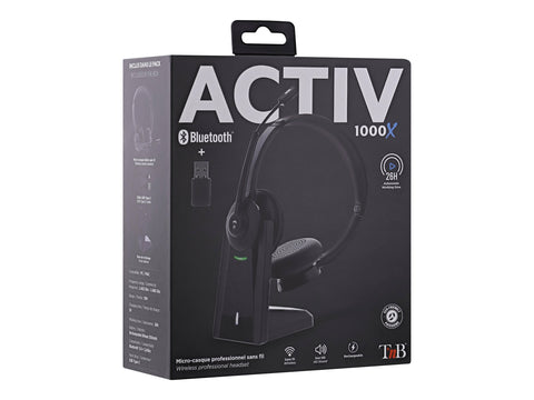 TNB Activ 1000X Professional Headset With Recharge Base Wireless Connection Bluetooth 5.0 And 24Ghz Stereo Earpads