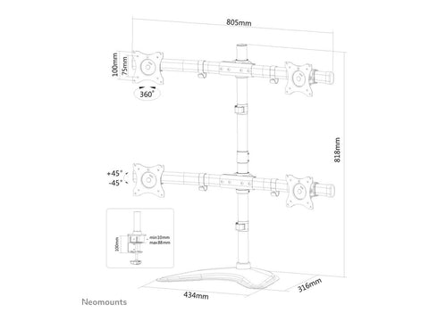 NEOMOUNTS NM-D335D4BLACK Support décran à poser 10-27p