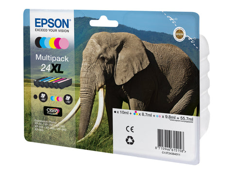 EPSON 3LB Ink Cartridge 24XL Claria Photo HD Ink black and five colour standard capacity 55.7ml 1-pack blister without alarm