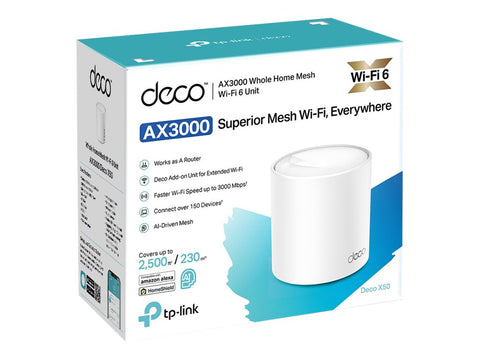 TP-LINK AX3000 Whole Home Mesh Wi-Fi 6 Unit 574Mbps at 2.4GHz + 2402Mbps at 5GHz 2xInternal Antennas 3xGigabit Ports WAN/LAN