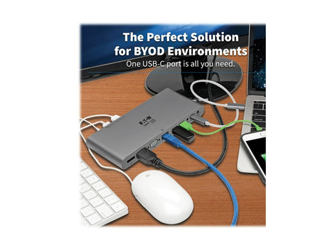 EATON TRIPPLITE USB-C Dock Triple Display - 4K HDMI/DisplayPort VGA USB 3.2 Gen 1 USB-A/USB-C Hub GbE 100W PD Charging International