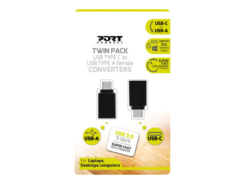 PORT DESIGNS Twin Pack - USB Type C to USB Type A Female Converters