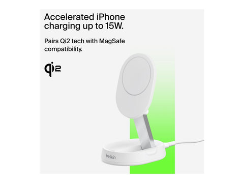 BELKIN PRO Convertible Qi2 15w Magnetic Charging Stand w/o PSU White