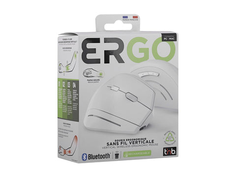 TNB ERGO - Souris sans fil ergonomique verticale ultra légère Bluetooth + USB-A 2.4 GHz - blanc