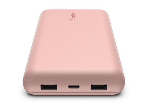 BELKIN Powerbank 20K 15W USB-C cable inclus + 2 USB-A Rose