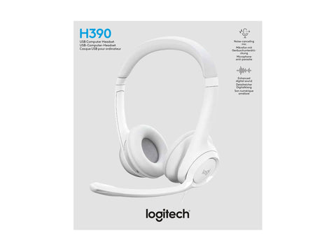 LOGITECH H390 Headset on-ear wired USB-A off-white