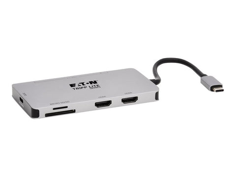 EATON TRIPPLITE USB-C Dock Dual Display - 4K 60Hz HDMI USB 3.2 Gen 1 USB-A Hub Memory Card 100W PD Charging Gray
